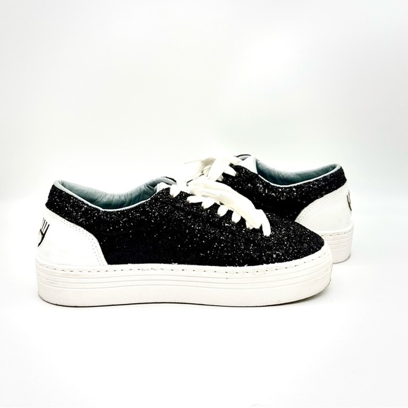 CHIARA FERRAGNI Women's Black Glitter Eye Sneakers Size 38 (US 8) - Picture 4 of 6